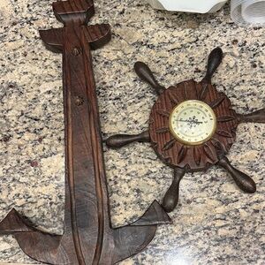 Vintage Brown Anchor and Ship Wheel Wall Decor